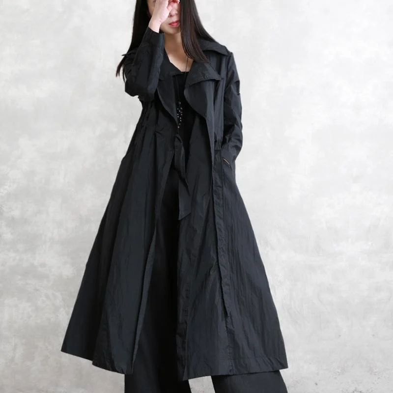 Classy tie waist cotton clothes For Women plus size design black long coat spring