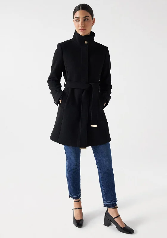 Salsa Grace Belted Wool Coat, Black