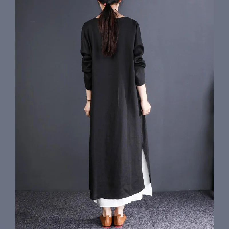 Comfy black jackets oversized o neck embroidery dress