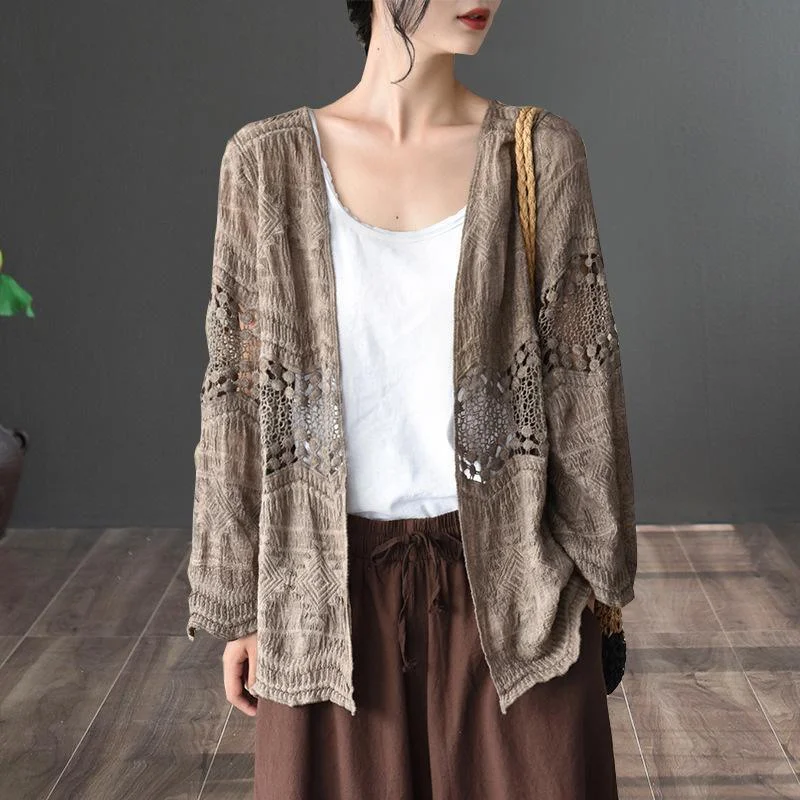 Cotton Casual Jacket Women Hollow Cardigan