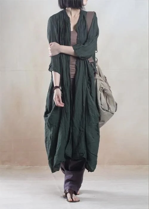 Dark Green Oversize Summer Linen Cardign Coat Long Women Coat Linen Sundress