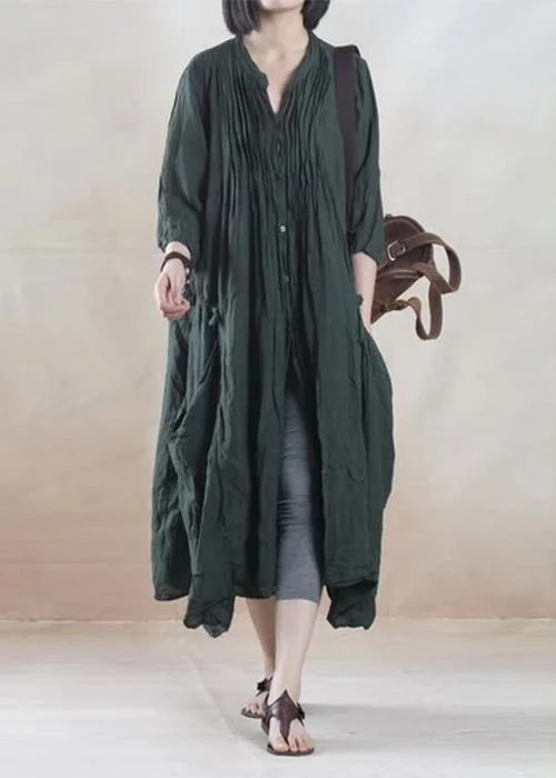 Dark Green Oversize Summer Linen Cardign Coat Long Women Coat Linen Sundress