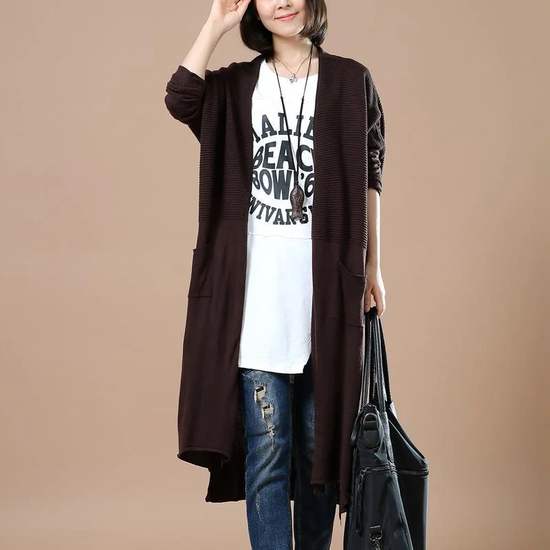 Deep brown long knit coats oversize cardigans