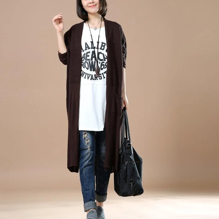 Deep brown long knit coats oversize cardigans