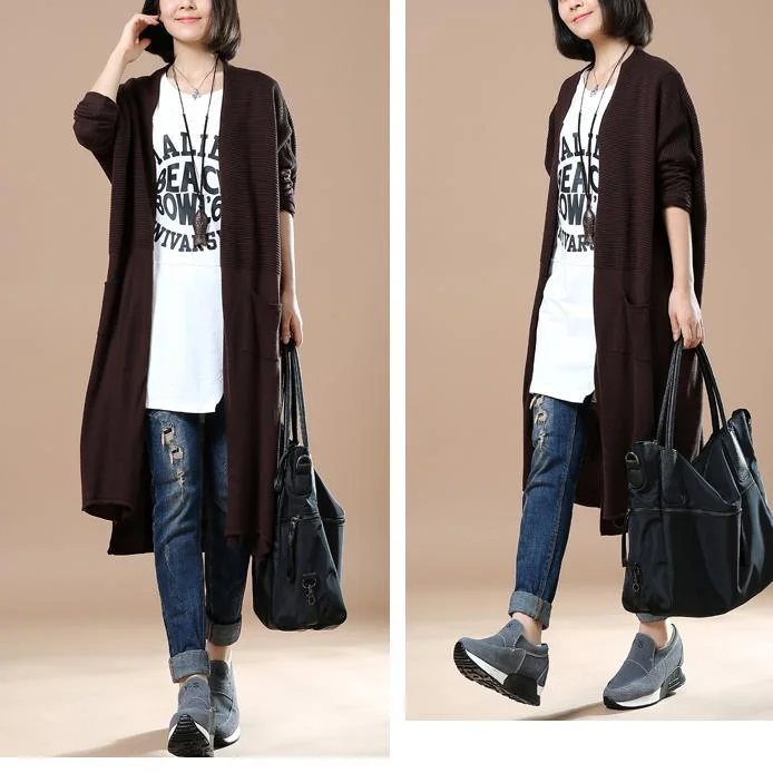 Deep brown long knit coats oversize cardigans