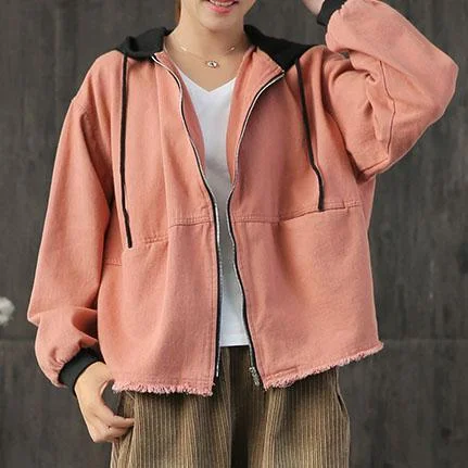 diy patchwork color hooded cotton tunic outwear Shape pink coats fall