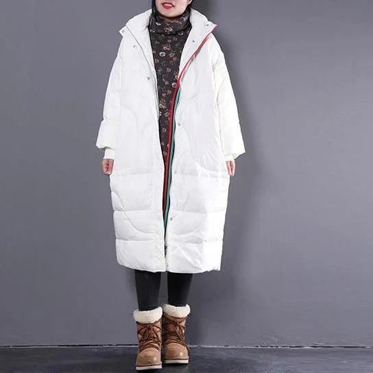 Elegant beige down jacket plus size stand collar Parka Warm pockets zippered down coat