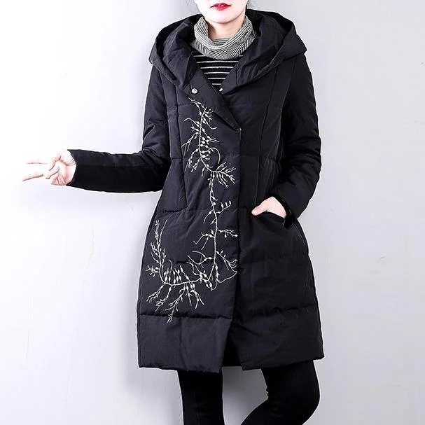 Elegant black goose Down coat plus size hooded YZ-2018111412