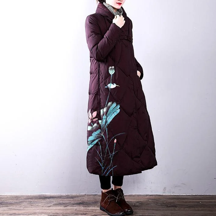 Elegant burgundy down coats woman oversize stand collarYZ-2018111429