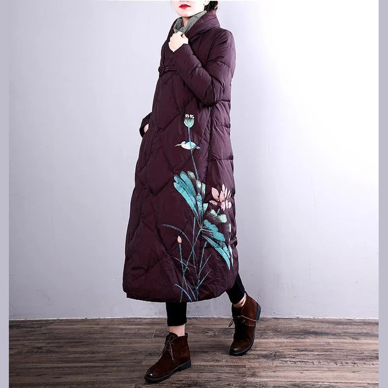 Elegant burgundy down coats woman oversize stand collarYZ-2018111429