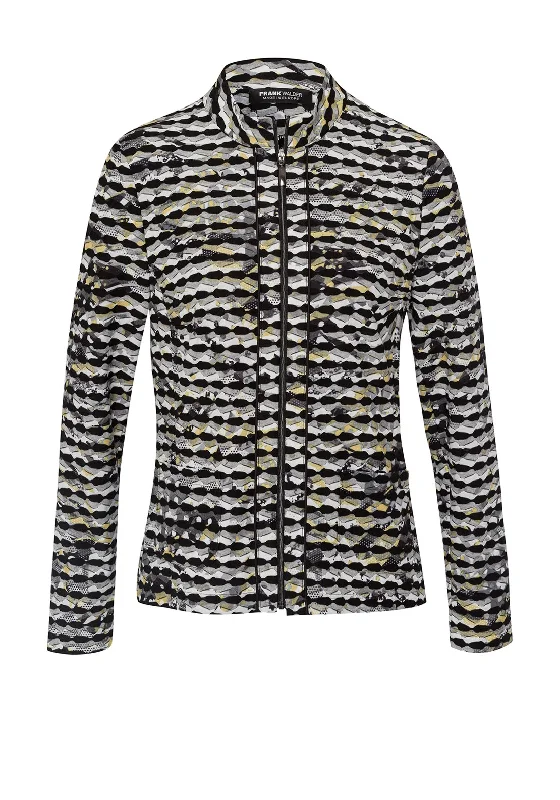 Frank Walder Textured Short Print Jacket, Black & Yellow