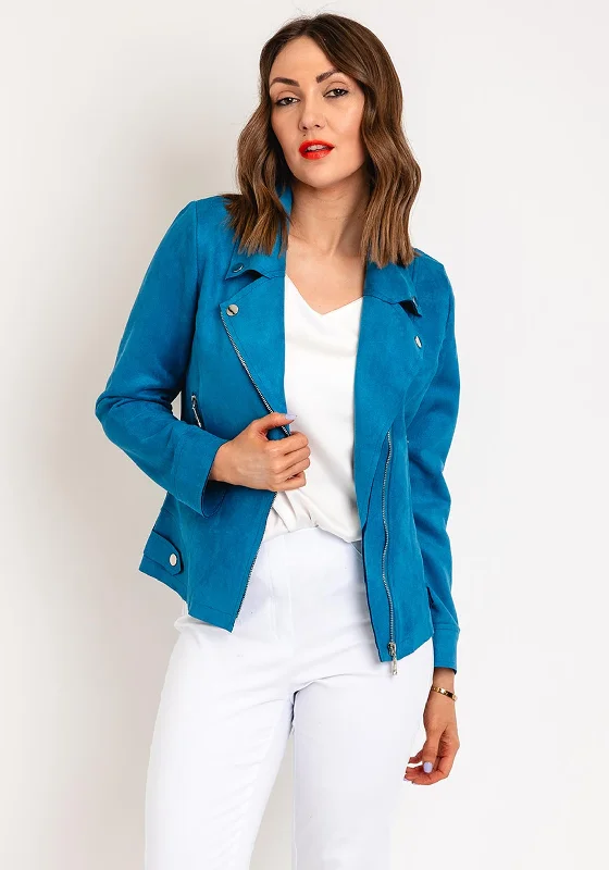 Serafina Collection Faux Suede Biker Jacket, Blue