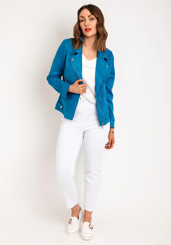 Serafina Collection Faux Suede Biker Jacket, Blue