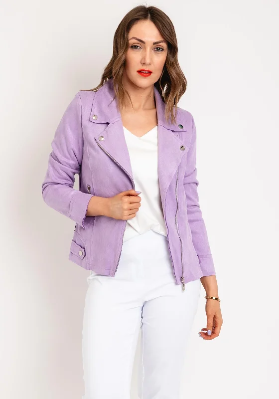 Serafina Collection Faux Suede Biker Jacket, Lilac