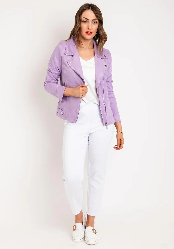 Serafina Collection Faux Suede Biker Jacket, Lilac