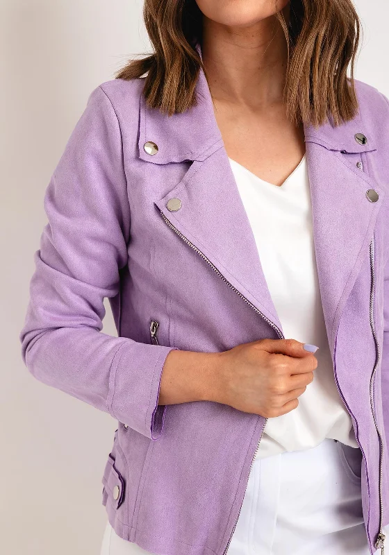 Serafina Collection Faux Suede Biker Jacket, Lilac