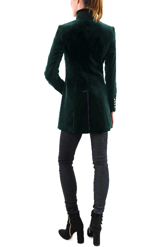 Long blazer from dark green velvet and loden