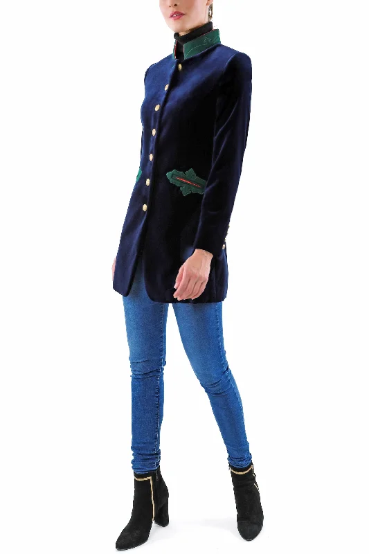 Long blazer from midnight blue velvet and loden