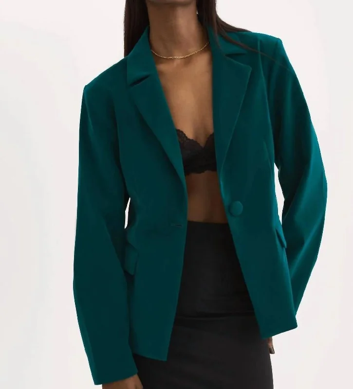 Lottie Faux Leather Blazer In Dark Jade