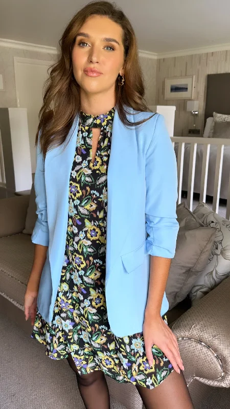 McKinley Light Blue Ruched Sleeve Blazer