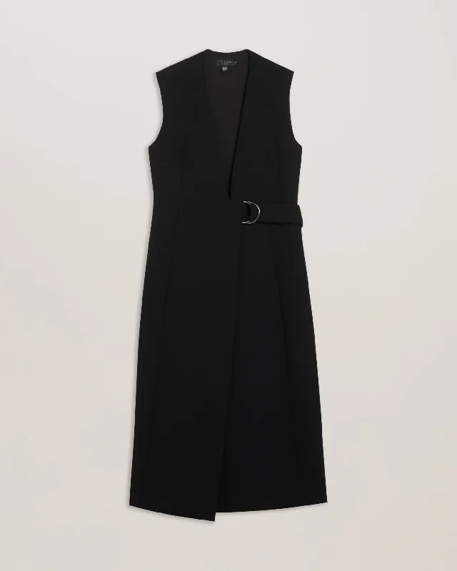 Molenaa Sleeveless Tailored Midi Wrap Dress Black