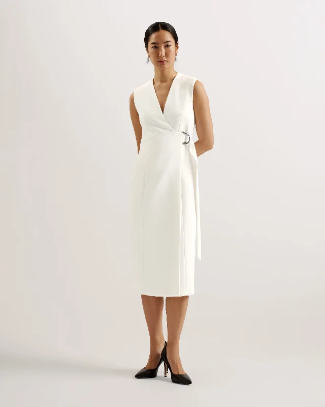 Molenaa Sleeveless Tailored Midi Wrap Dress Ivory