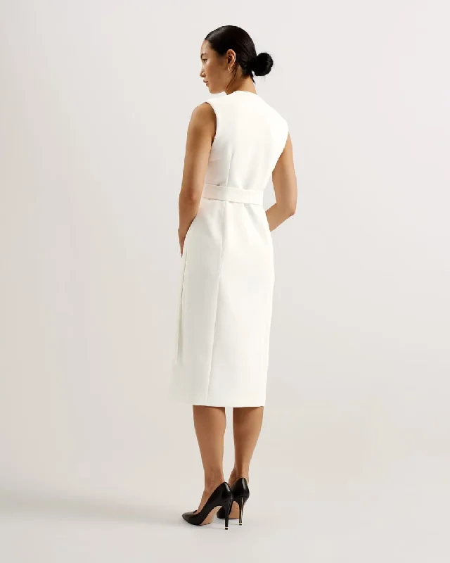 Molenaa Sleeveless Tailored Midi Wrap Dress Ivory