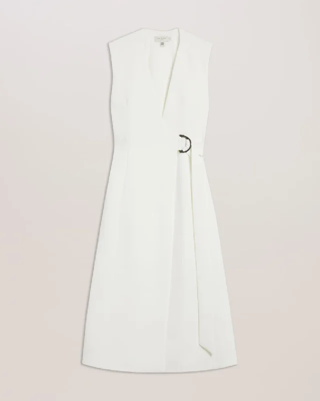 Molenaa Sleeveless Tailored Midi Wrap Dress Ivory