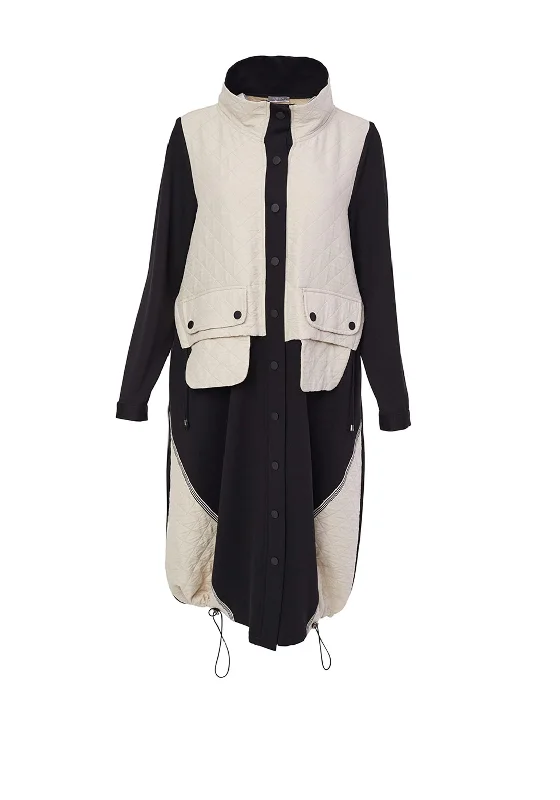 Naya Square Mixed Jaquard Coat, Black & Sand