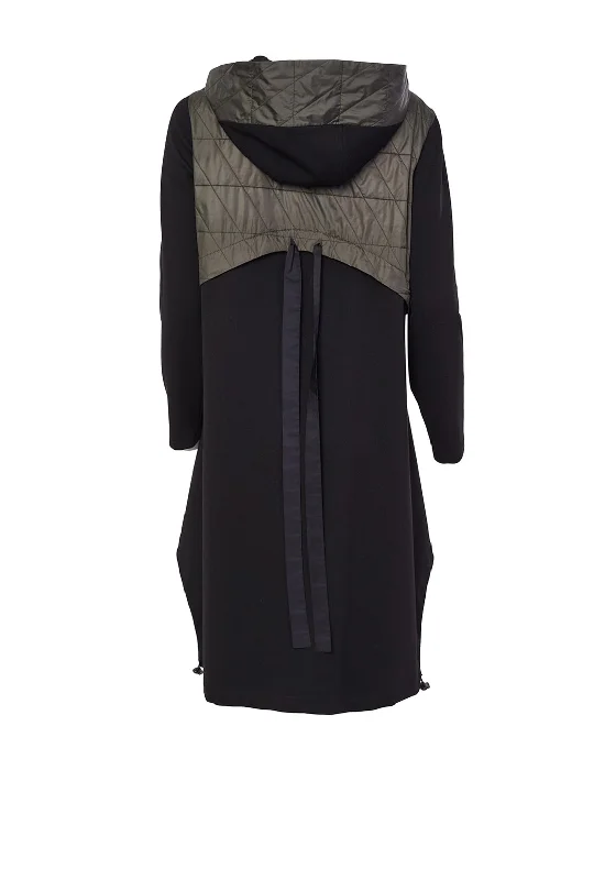 Naya Quilted Jersey Panel Coat, Black & Khaki