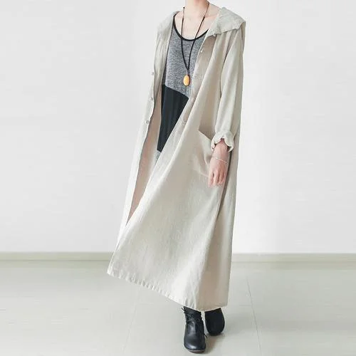 Nude hoodied linen dresses oversize coats caftans Chinese elements cloth buttons