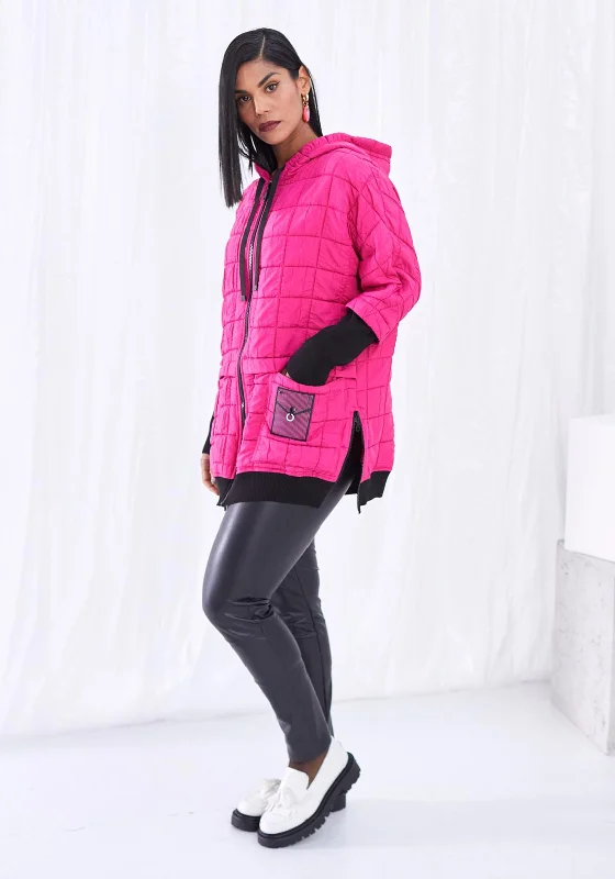 Ora Contrast Cuff Quilted Jacket, Black & Pink