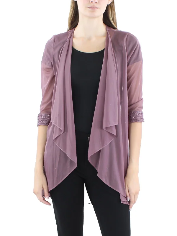 Petites Womens Sheer Polyester Duster Blazer