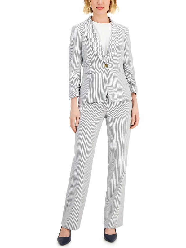 Petites Womens Striped Polyester One-Button Blazer