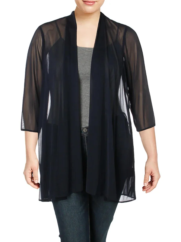 Plus Womens Chiffon Sheer Topper Jacket