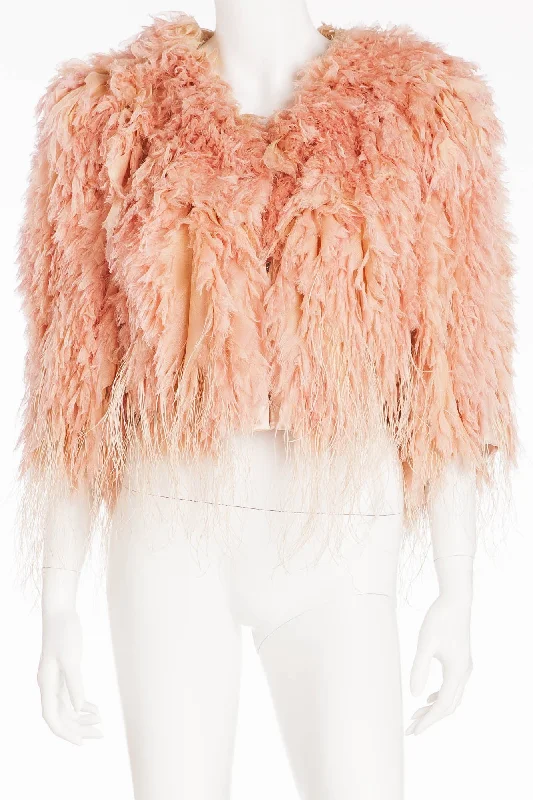 Roberto Cavalli - Pink 3/4 Sleeve Short Feather Jacket - IT 40