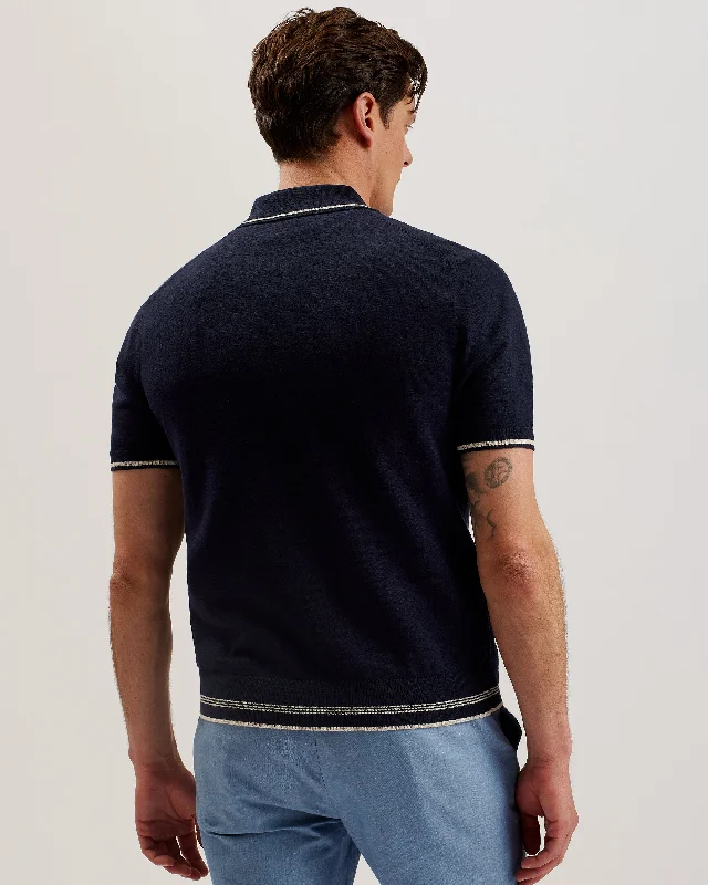 Rojor Ss Zip Through Textured Front Polo Navy