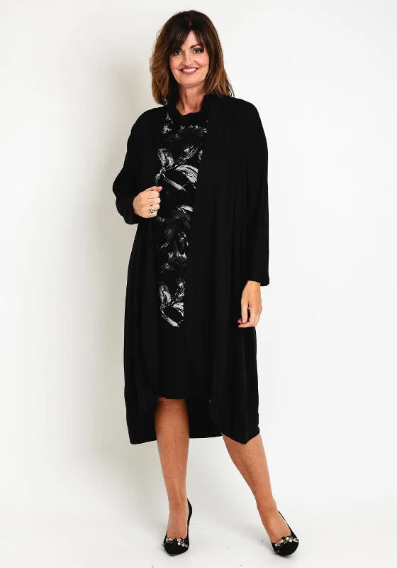 Ever Sassy Long Open Cardigan, Black