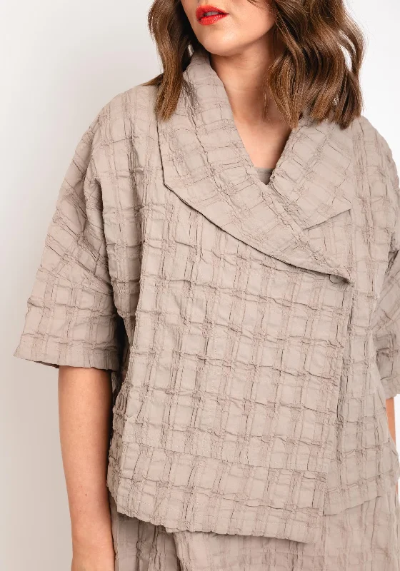 Ever Sassy Shawl Collar Textured Short Jacket, Taupe