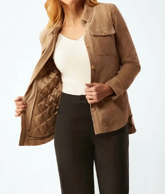 Suede Shirt Jacket In Camel