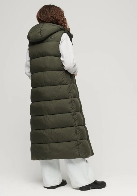 Superdry Hooded Ripstop Longline Gilet, Green