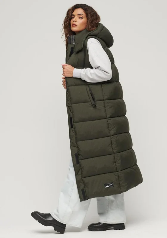 Superdry Hooded Ripstop Longline Gilet, Green