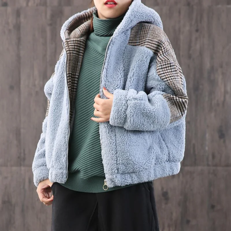 thick blue Parkas for women oversized winter jacket patchwork hooded outwear