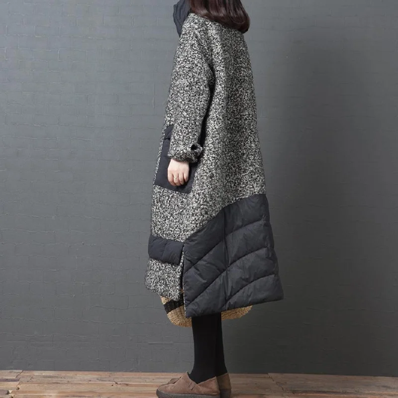 thick Loose fitting winter jacket overcoat black stand collar Chinese Button women parka