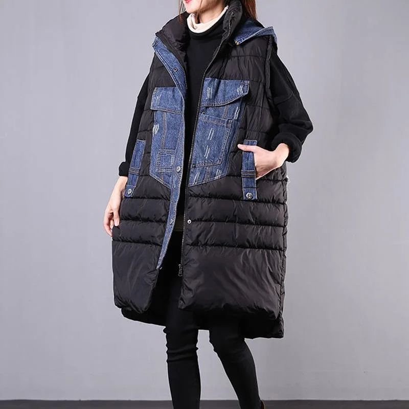 thick oversized Coats winter black patchwork pockets womens parkas