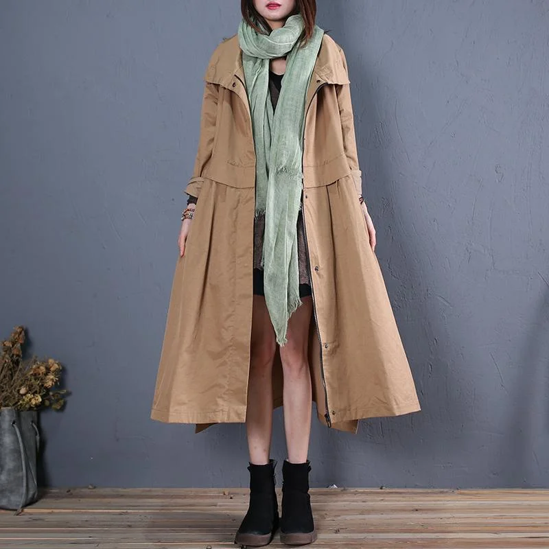 top quality khaki Coats plus size long coats fall outwear side open