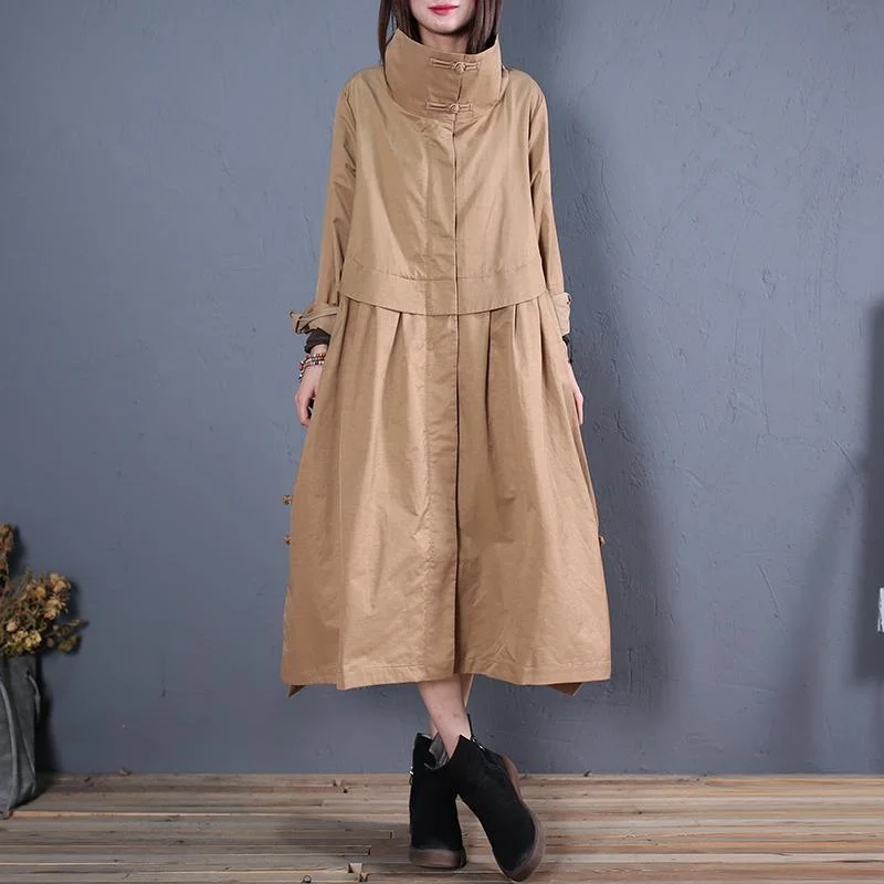 top quality khaki Coats plus size long coats fall outwear side open