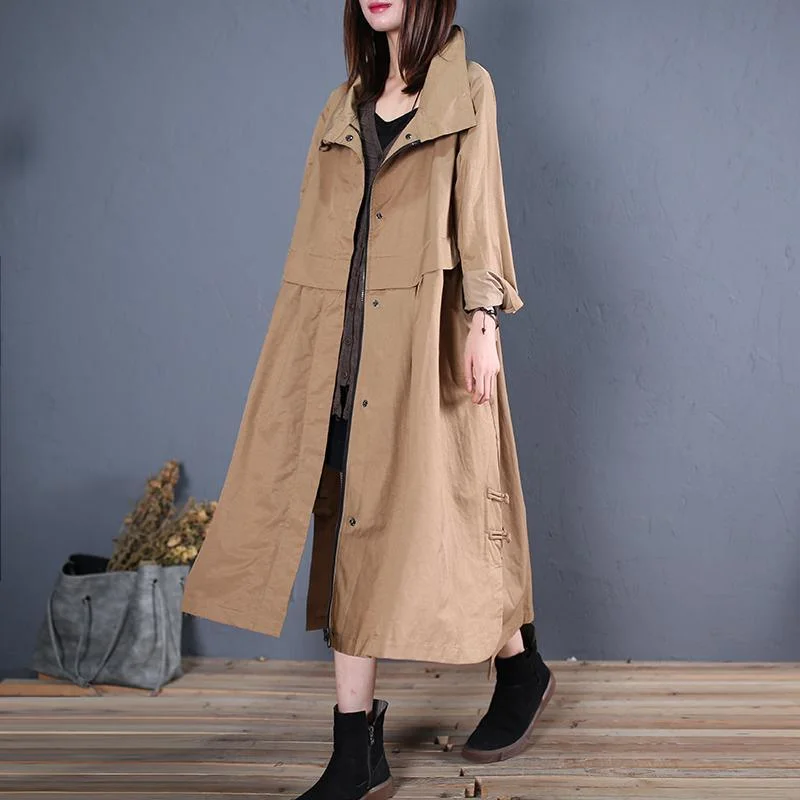 top quality khaki Coats plus size long coats fall outwear side open