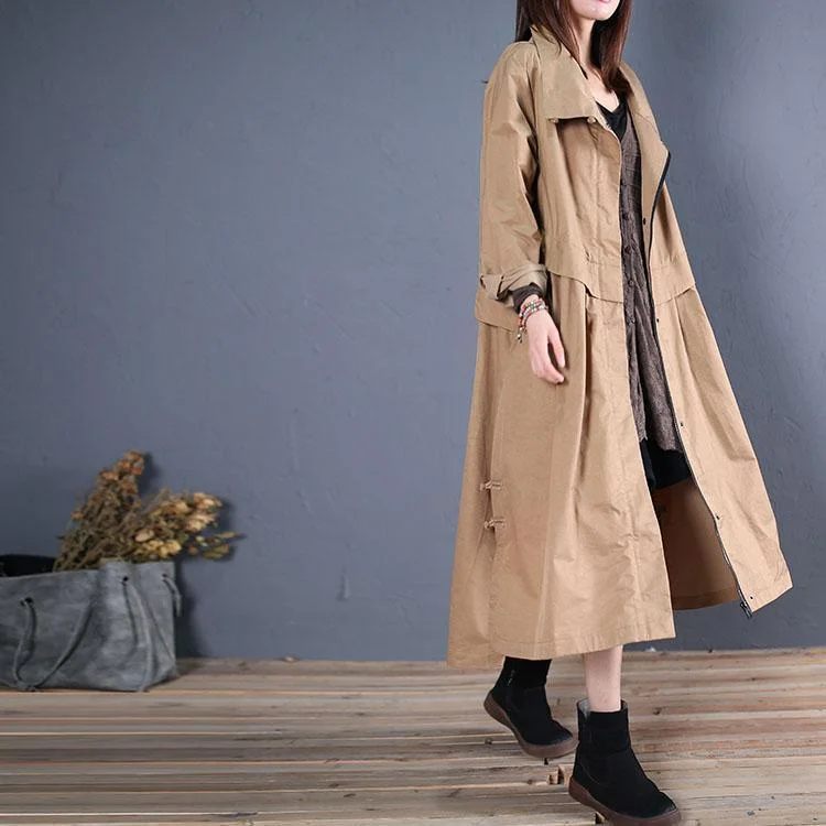 top quality khaki Coats plus size long coats fall outwear side open