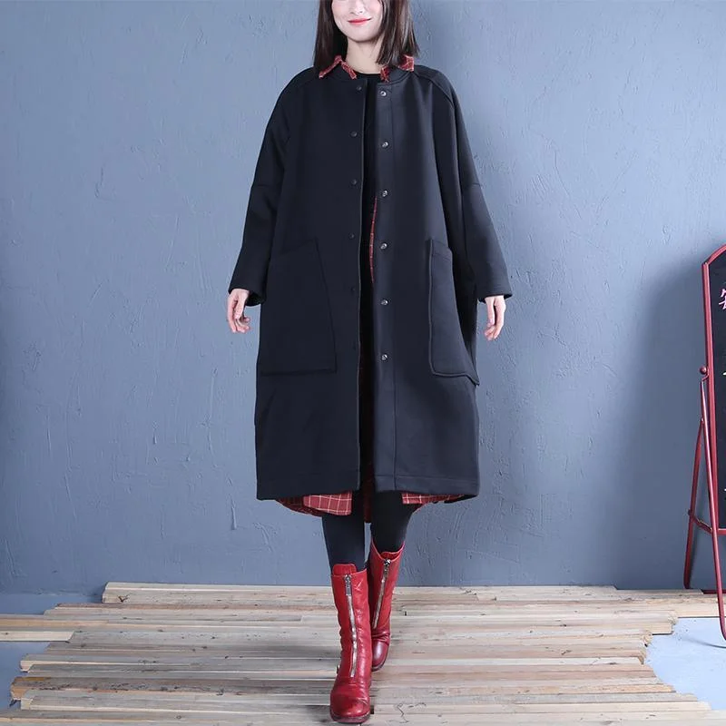 vintage black outwear plus size clothing Jackets & Coats fall women coats side open